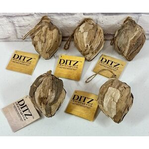 Ditz Designs Set of 5 Woodland Acorns 2013 Tree Bark Christmas Ornaments 3" NEW